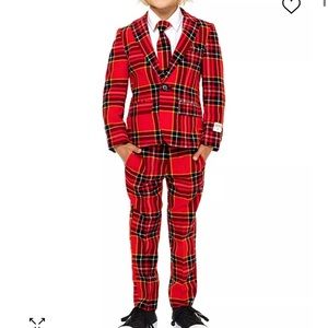 Opposuits  red plaid size 8 boys EUC two small snags shown in picture.worn once!